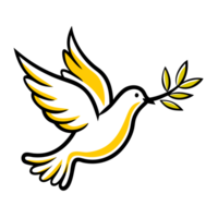 A white dove with yellow accents carries an olive branch in its beak, symbolizing peace. cutouts png