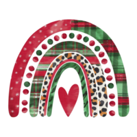 A christmas rainbow features a mix of red, green, and leopard print arcs, accented with polka dots and a central red heart. cutouts png