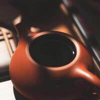An Elegant Teapot Bathed in Warm Lighting, Perfect for Creating Tranquil Moments photo