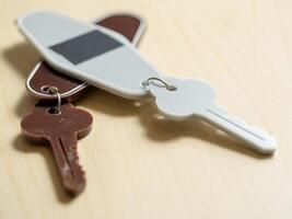 Keys on a table home close-up minimalist design indoor setting still life concept photo