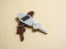 Keys on wooden surface home still life minimalist close-up everyday objects for seo impact photo