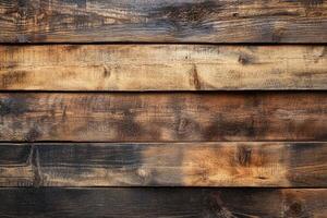 Dark brown distressed wood planks showing knots and grain forming a textured background photo