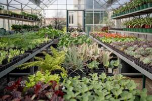 Many plants growing in greenhouse nursery getting ready for spring planting photo