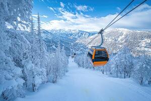 cable carros ascendente Nevado montaña Pendiente en invierno recurso foto