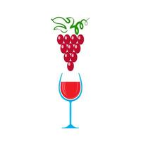 Glass of Red Wine and Grape Isolated on White Background. Wineglass Symbol. Glassware Concept. Liqueur Cup. vector