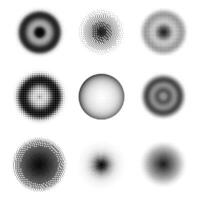 Set of Different Halftone Circles. Set of Dots. Dotted Texture on White Background. Overlay Grunge Template. Distress Linear Design. Fade Monochrome Points. Pop Art Backdrop. vector