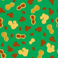 Tasty Peanut Seamless Pattern Isolated on Green Background. Nut Seeds. vector