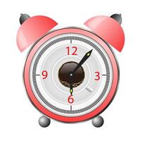 Red Alarm Clock with Cup of Coffee Isolated on White Background. vector