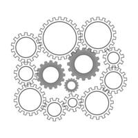 Techno Background with Geometric Gear Wheels Icon. Machinery Logo. Modern Mechanism Cog Concept. Technologic Mechanical Cogwheel Tool on White Background. Teamwork Symbol. Part of Transmission. vector