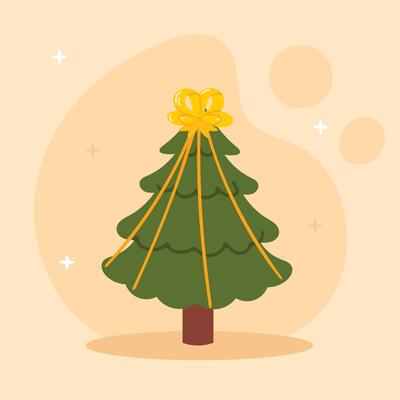 Merry Christmas simple card Christmas tree with decor Flat christmas tree illustration