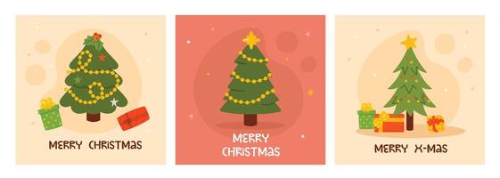 Set of greeting card with Christmas trees. Illustration in a flat style. Christmas tree. vector