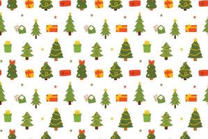 Seamless pattern with christmas trees and presents. Flat illustration. vector
