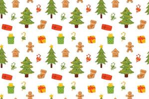 Seamless pattern with christmas tree and gingerbread man on white background vector