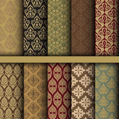Geometric floral set of seamless patterns. backgrounds. Damask graphic ornaments.
