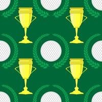 Golf Ball Icon and Laurel Seamless Pattern on Green Background. vector