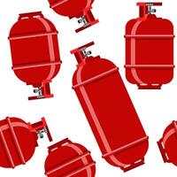 Red Gas Tank Seamless Pattern Isolated on White Background. Metallic Cylinder Container for Propane. vector