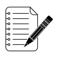 Pencil with Opened Notepad Line Icon Isolated on White Background. Square Spiral Notebook Symbol. Empty Blank. Paper Sheet with Coil Spring. vector