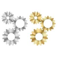 Techno Background with Geometric Gear Wheels Icon. Machinery Logo. Modern Mechanism Cog Concept. Technologic Mechanical Cogwheel Tool on White Background. Teamwork Symbol. Part of Transmission. vector