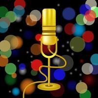 Retro Gold Microphone Icon Isolated on Blurred Colored Lights Background. vector