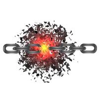 Broken Chain and Explosion on White Background. Freedom Concept. vector