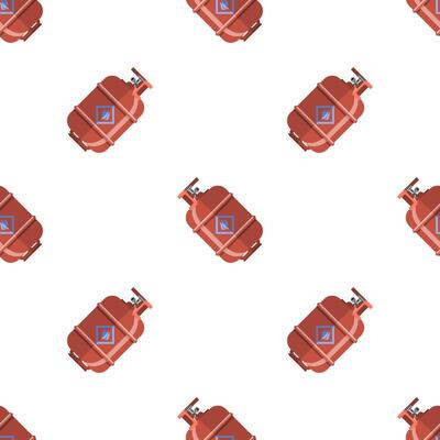 Red Gas Tank Seamless Pattern Isolated on White Background. Metallic Cylinder Container for Propane.
