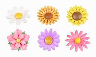 3d colorful flower set. icon isolated on white background. 3d rendering illustration. Clipping path. photo