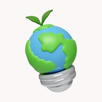 3d Earth planet inside light bulb. Environmentally friendly sources of energy. ecology concept. icon isolated on white background. 3d rendering illustration. Clipping path. photo