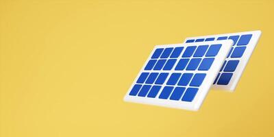 3d solar cell on yellow background. ecology is an energy saving concept for getting free energy from the nature. 3d rendering illustration. photo
