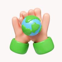 3d Sustain earth concept. Human hands holding global. Green Planet in Your Hands. Save Earth. Environment Concept. icon isolated on white background. 3d rendering illustration. Clipping path. photo