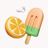 3d orage and ice cream for summer time. icon isolated on white background. 3d rendering illustration. Clipping path. photo
