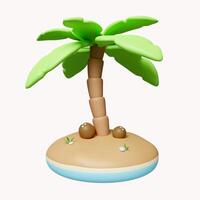 3d Coconut trees on beach sand , Summer vacation concept. summer vacation and holidays concept. icon isolated on white background. 3d rendering illustration. Clipping path. photo