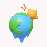 3d Global warning. Planet as melting under hot sun. Global warming on Planet Earth. icon isolated on white background. 3d rendering illustration. Clipping path. photo