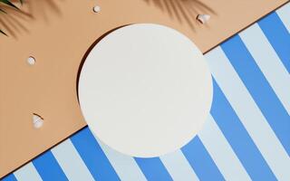 Natural Empty white cylinder box on summer scene background with tropical palm leaves. Flat lay. Top view. illustration banner 3d rendering illustration photo