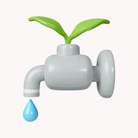 3d water drop from tap with word save the water concept. icon isolated on white background. 3d rendering illustration. Clipping path. photo