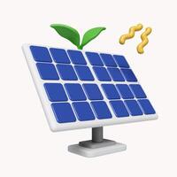 3d solar panel energy lamp icon with green leaf eco friendly power. icon isolated on white background. 3d rendering illustration. Clipping path. photo