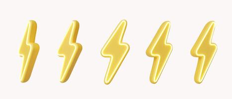 3d collection thunder and bolt lighting flash. set flash sale element. icon isolated on white background. 3d rendering illustration. Clipping path. photo