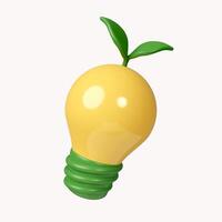 3d Eco energy. Ecology friendly concept. Light bulb with leaves. icon isolated on white background. 3d rendering illustration. Clipping path. photo