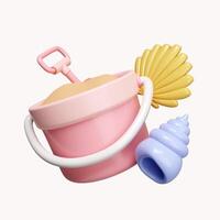 3d sand bucket icon summer beach holiday. summer vacation and holidays concept. icon isolated on white background. 3d rendering illustration. Clipping path. photo