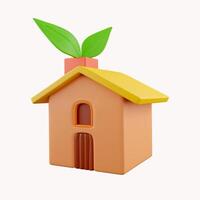 3D eco house with leaf. Render eco-friendly house for protect environment, global warming, green energy concept. icon isolated on white background. 3d rendering illustration. Clipping path. photo
