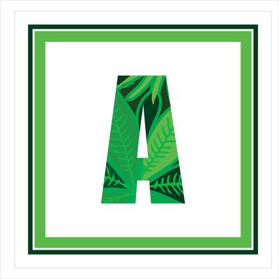 Trendy green leaves jungle alphabet typography fonts design on white background