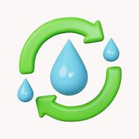3d Two arrows green circulating around water drop blue. Water recycling. Ecology renewable natural resource concept. icon isolated on white background. 3d rendering illustration. Clipping path. photo