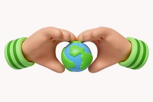3d heart hand and earth. Save Earth. Save Environment Concept. icon isolated on white background. 3d rendering illustration. Clipping path. photo