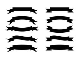 Set different flat black color ribbons banners isolated on white background vector
