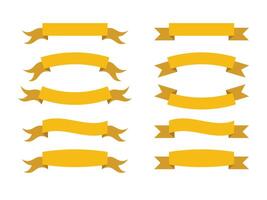 Set different flat yellow color ribbons banners isolated on white background vector