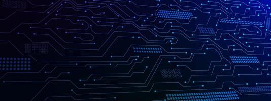 Abstract computer technology with circuit board and electronic elements background. Futuristic connecting dots lines and digital data concept vector