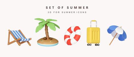 3d Set of summer icon for summer vacation concept. icon isolated on white background. 3d rendering illustration. Clipping path. photo