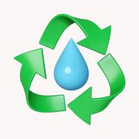 3d water recycle. Renewable natural resource, water recycling, ecology concept. icon isolated on white background. 3d rendering illustration. Clipping path. photo