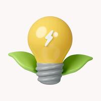 3d Eco energy. Ecology friendly concept. Light bulb with leaves. icon isolated on white background. 3d rendering illustration. Clipping path. photo