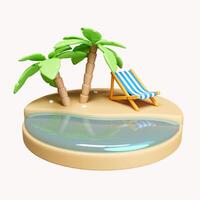 3d Coconut trees on beach sand , Summer vacation concept. summer vacation and holidays concept. icon isolated on white background. 3d rendering illustration. Clipping path. photo