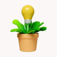 3d Eco energy 3d icon. Ecology friendly concept. Light bulb with pant. icon isolated on white background. 3d rendering illustration. Clipping path. photo